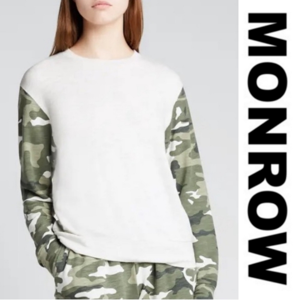 🆕️ Monrow Camouflage Contrast Sleeve Lightweight Sweatshirt